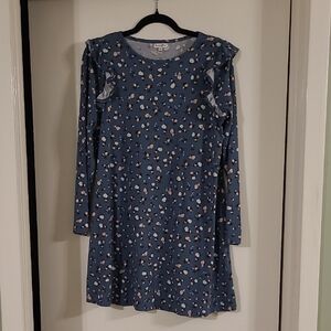love, Fire Blue Floral Ruffle Sleeve Kids Dress